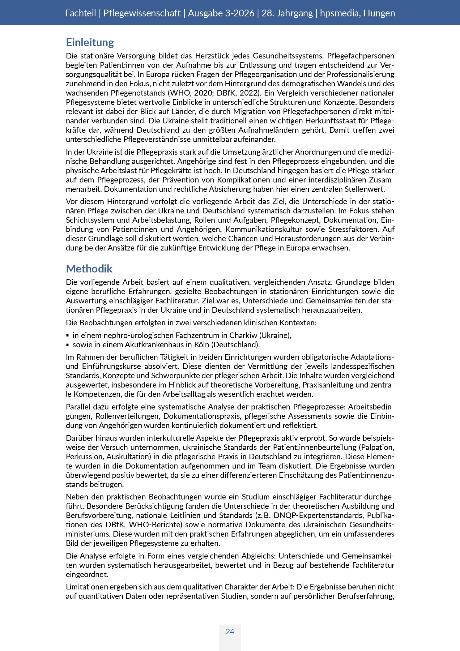 Vorschauseite 2: Stationäre Versorgung: Unterschiede in der Arbeit von Pflegefachpersonen in der Ukraine und in Deutschland