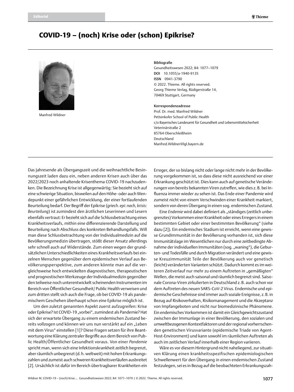 Vorschauseite 1: COVID-19 – (noch) Krise oder (schon) Epikrise?