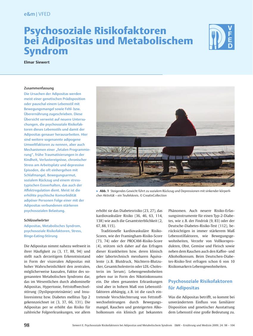 Vorschauseite 1: Psychosoziale Risikofaktoren bei Adipositas und Metabolischem Syndrom