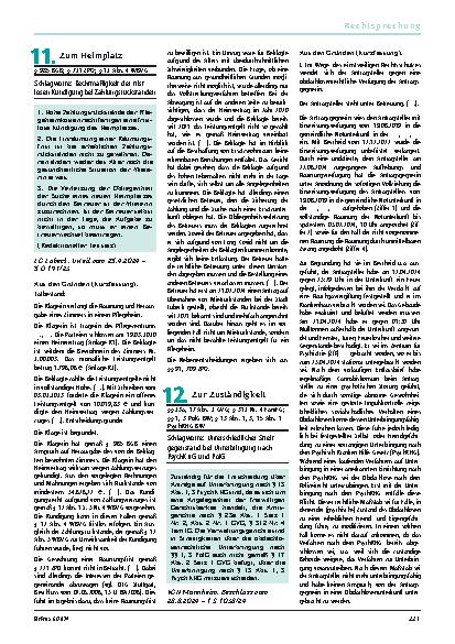 Vorschauseite 1: 11. Zum Heimplatz Schlagworte: Rechtmäßigkeit der fristlosen Kündigung bei Zahlungsrückständen