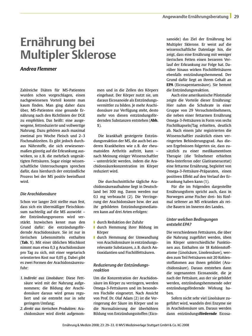 Vorschauseite 1: Ernährung bei Multipler Sklerose