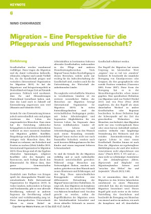 Vorschauseite 1: Migration – Eine Perspektive für die Pflegepraxis und Pflegewissenschaft?