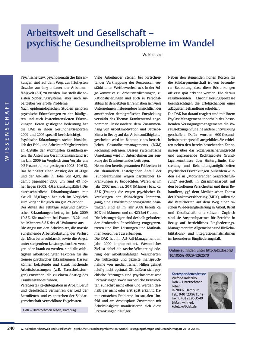 Vorschauseite 1: Arbeitswelt und Gesellschaft – psychische Gesundheitsprobleme im Wandel