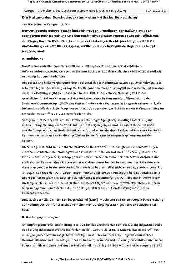 Vorschauseite 1: Die Haftung des Durchgangsarztes – eine kritische Betrachtung