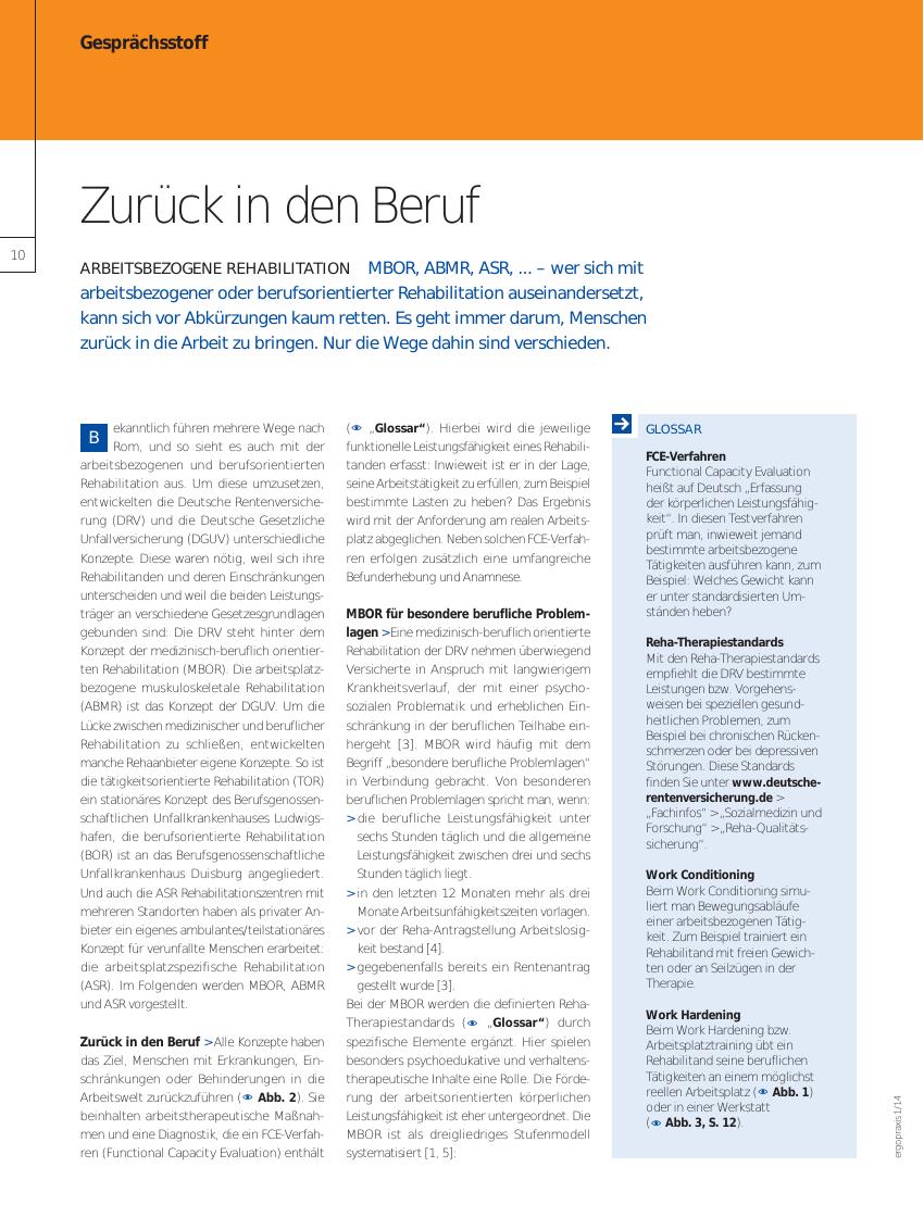 Vorschauseite 1: Arbeitsbezogene Rehabilitation ? Zurück in den Beruf