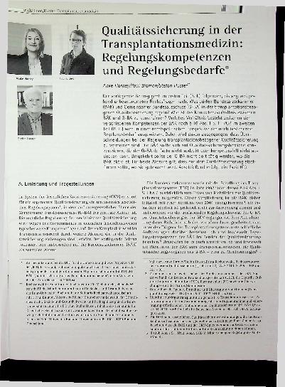 Vorschauseite 1: Qualitätssicherung in der Transplantationsmedizin: Regelungskompetenzen und Regelungsbedarfe*