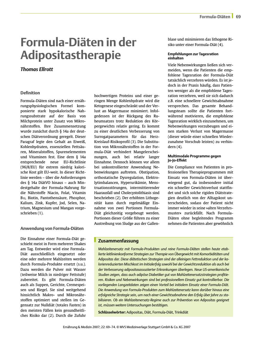 Vorschauseite 1: Formula-Diäten in der Adipositastherapie