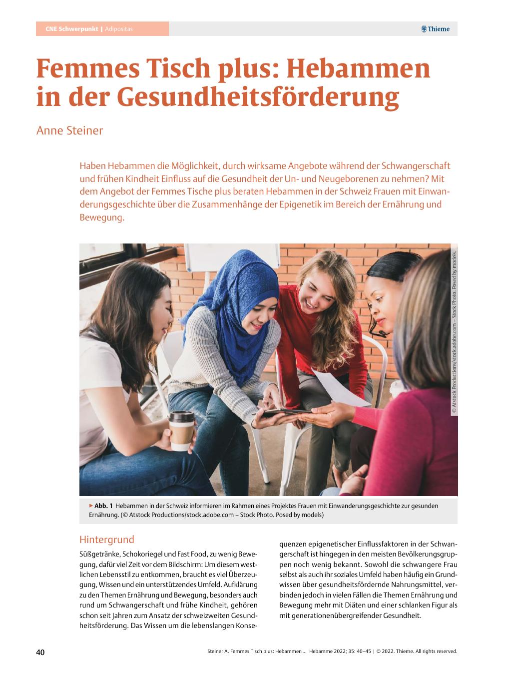 Vorschauseite 1: Femmes Tisch plus: Hebammen in der Gesundheitsförderung
