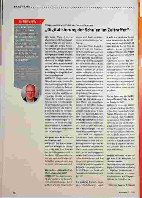 Vorschauseite 1: Pflegeausbildung in Zeiten der Corona-Pandemie „Digitalisierung der Schulen im Zeitraffer“