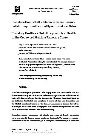 Vorschauseite 1: Planetare Gesundheit – Ein holistisches Gesundheitskonzept inmitten multipler planetarer Krisen