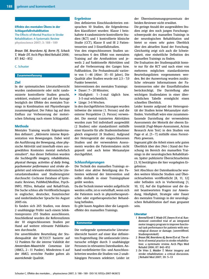 Vorschauseite 1: Effekte des mentalen Übens in der Schlaganfallrehabilitation