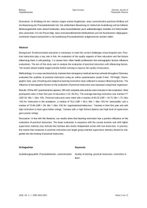 Vorschauseite 2: Der Einfluss demografischer Merkmale und Lernmotivation auf die Bewer tung von Praxisanleitenden der Notfallsanitäter: innenausbildung im Einsatzgeschehen: Ergebnisse einer bundes…
