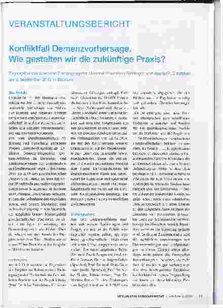 Vorschauseite 1: Konfliktfall Demenzvorhersage. Wie gestalten wir die zukünftige Praxis? Tagungsbericht über eine Fachtagung der Universitätsmedizin Göttingen und des IEGUS Instituts am 6. Septemb…