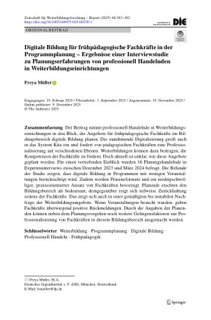 Vorschauseite 1: Digitale Bildung für frühpädagogische Fachkräfte in der Programmplanung – Ergebnisse einer Interviewstudie zu Planungserfahrungen von professionell Handelnden in Weiterbildungsein…