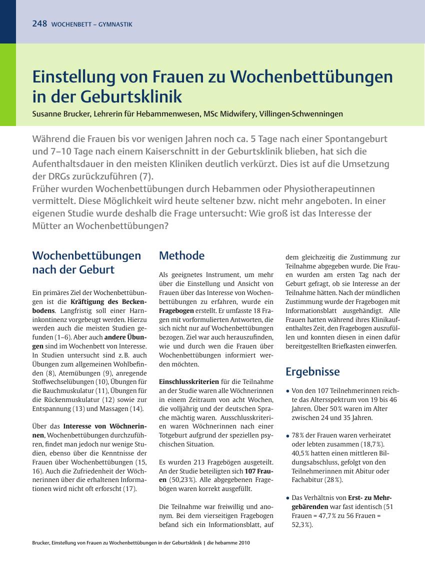 Vorschauseite 1: Einstellung von Frauen zu Wochenbettübungen in der Geburtsklinik
