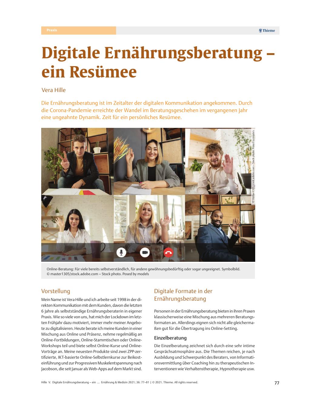 Vorschauseite 1: Digitale Ernährungsberatung – ein Resümee