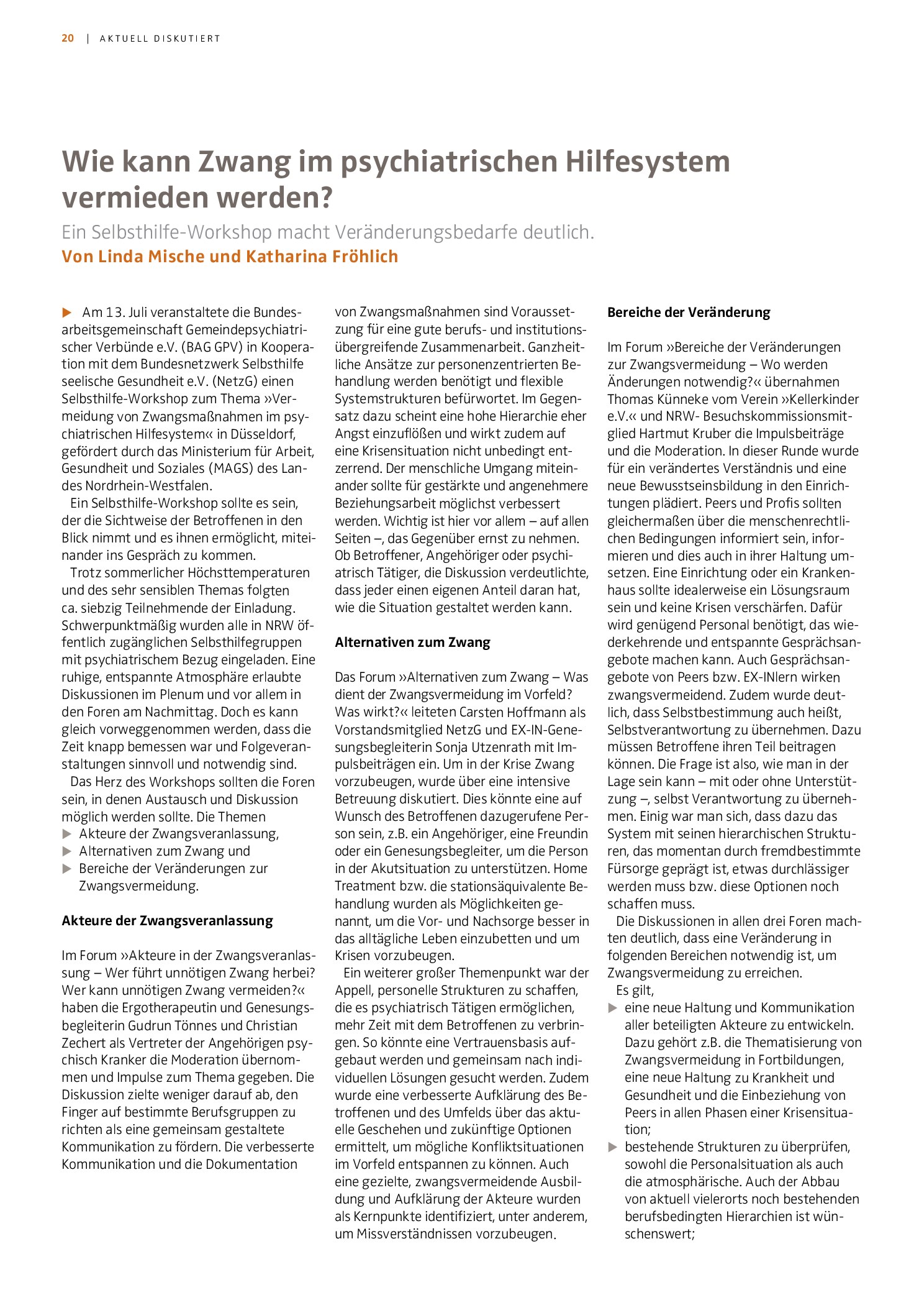 Vorschauseite 1: Wie kann Zwang im psychiatrischen Hilfesystem vermieden werden?