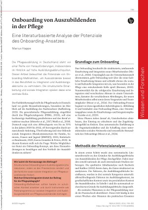 Vorschauseite 1: Onboarding von Auszubildenden in der Pflege Eine literaturbasierte Analyse der Potenziale des Onboarding-Ansatzes