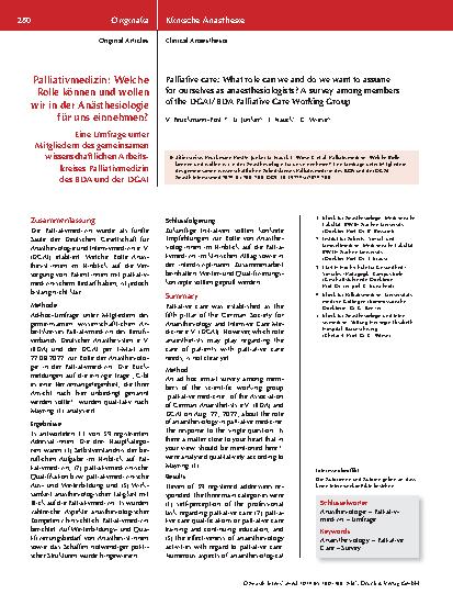 Vorschauseite 1: Palliativmedizin: Welche Rolle können und wollen wir in der Anästhesiologie für uns einnehmen?