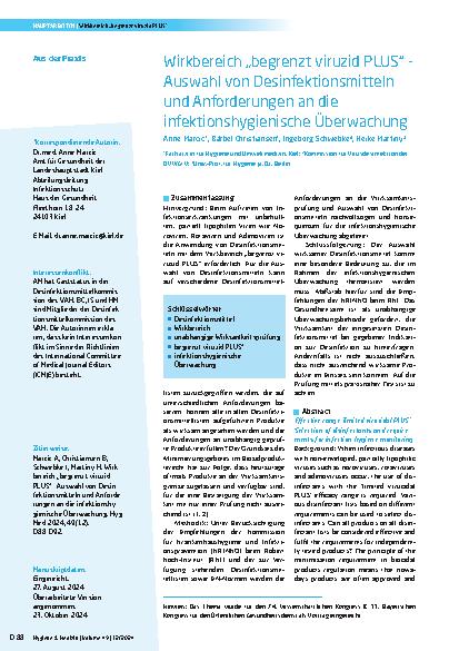 Vorschauseite 1: Wirkbereich „begrenzt viruzid PLUS“ - Auswahl von Desinfektionsmitteln und Anforderungen an die infektionshygienische Überwachung