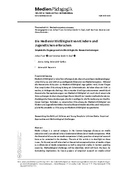 Vorschauseite 1: Die Medienkritikfähigkeit von Kindern und Jugendlichen erforschen. Empirische Zugänge und methodologische Herausforderungen.