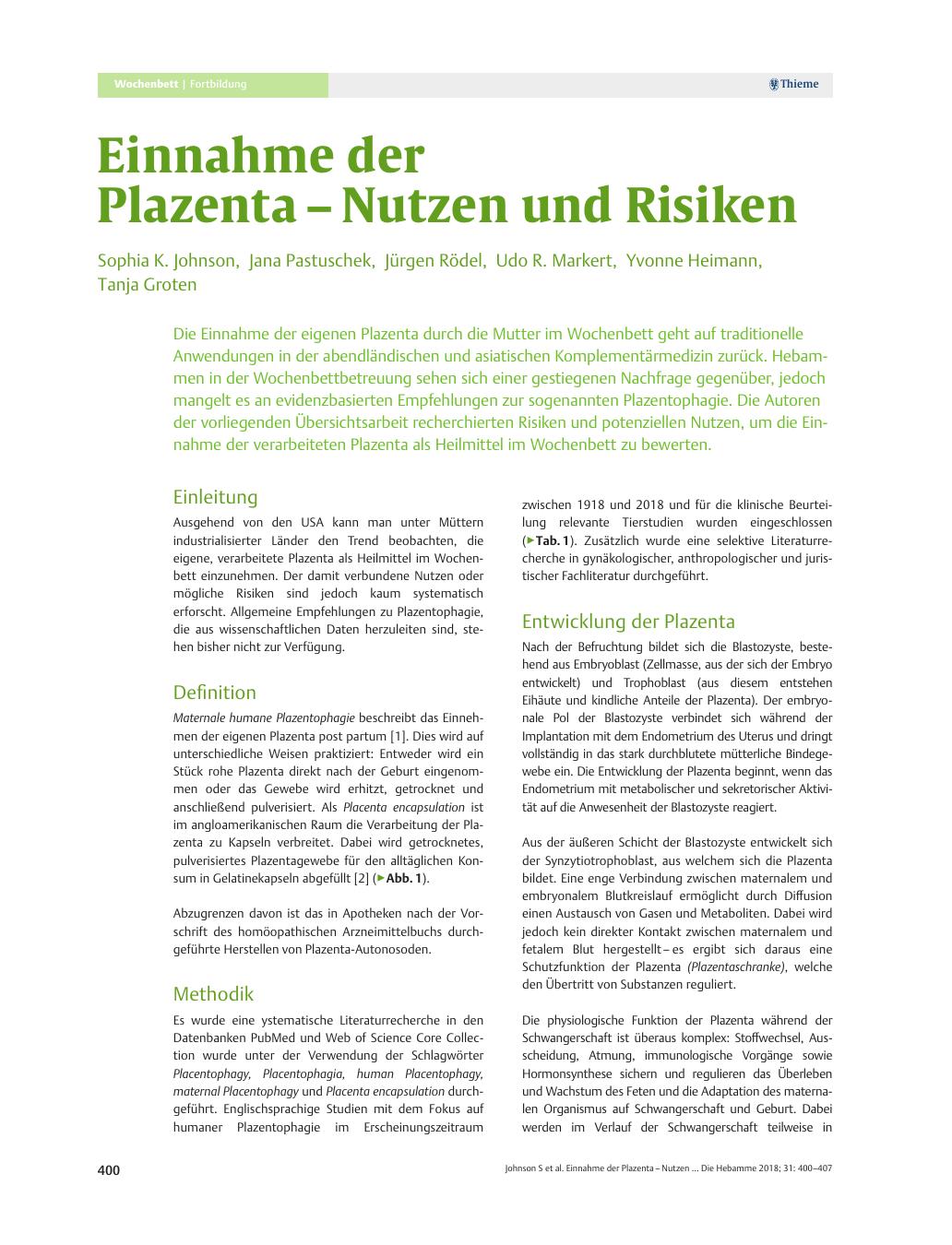Vorschauseite 1: Einnahme der Plazenta – Nutzen und Risiken