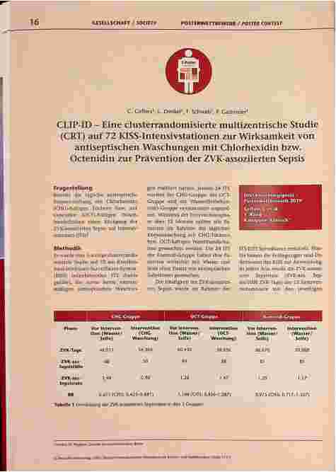 Vorschauseite 1: CLIP-ID - Eine cluster-randomisierte multizentrische Studie (CRT) auf 72 KISS-Intensivstationen zur Wirksamkeit von antiseptischen Waschungen mit Chlorhexidin bzw. Octenidin zur P…