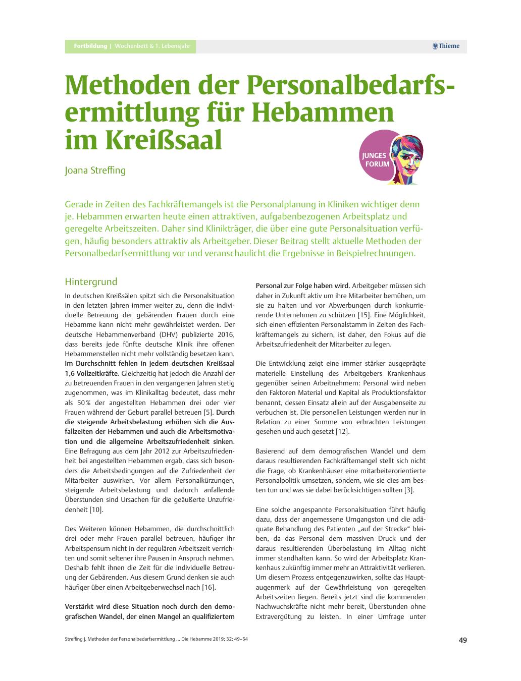 Vorschauseite 1: Methoden der Personalbedarfsermittlung für Hebammen im Kreißsaal