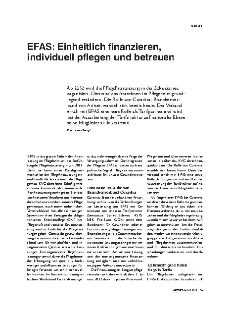 Vorschauseite 1: EFAS: Einheitlich finanzieren, individuell pflegen und betreuen