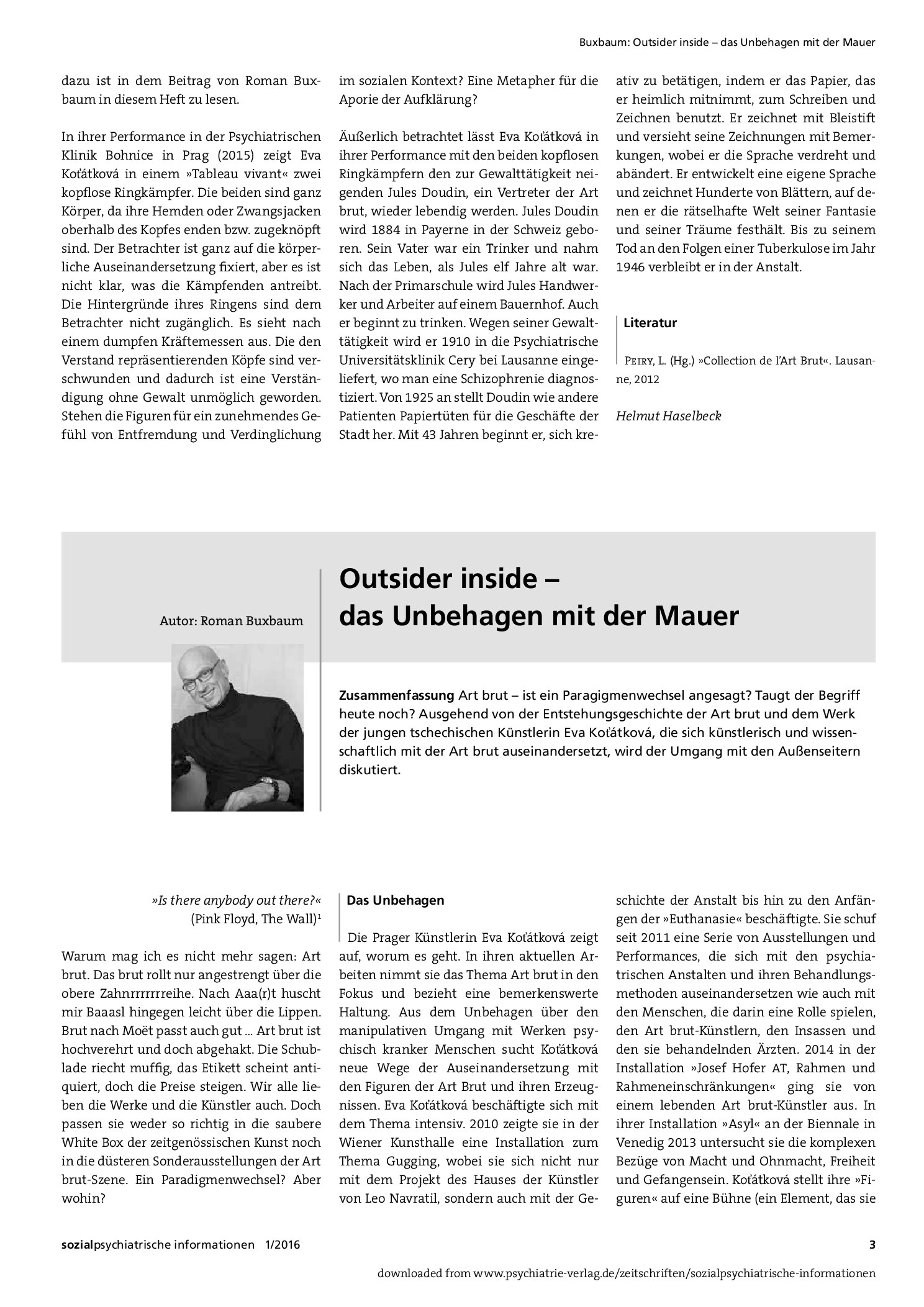 Vorschauseite 1: Outsider inside – Das Unbehagen mit der Mauer