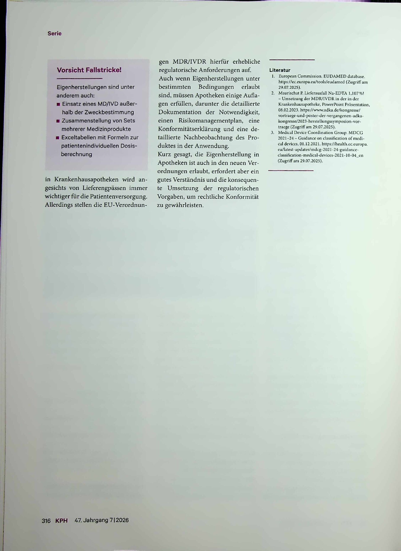 Vorschauseite 3: Eigenherstellung von Medizinprodukten bzw. In-vitro-Diagnostika in Krankenhausapotheken