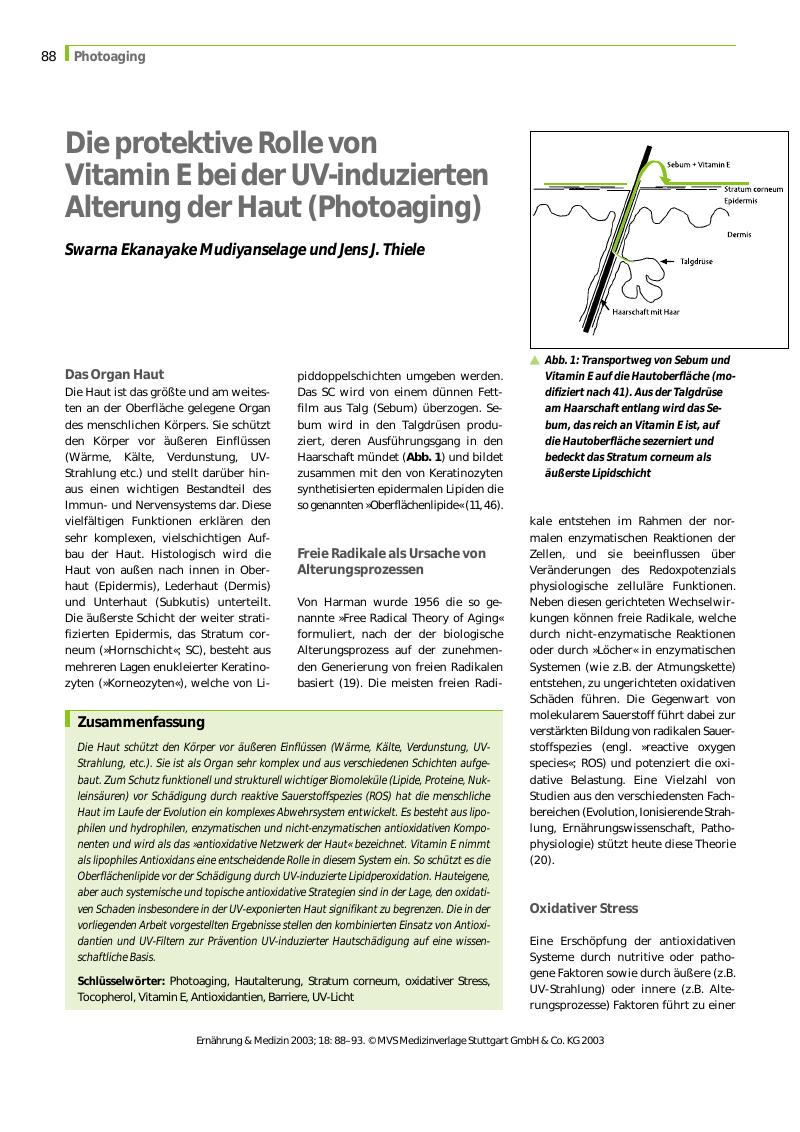 Vorschauseite 1: Die protektive Rolle von Vitamin E bei der UV-induzierten Alterung der Haut (Photoaging)