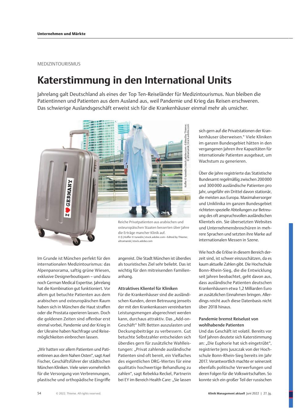 Vorschauseite 1: Medizintourismus: Katerstimmung in den Internationalen Einheiten