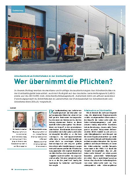 Vorschauseite 1: Arbeitsschutz an Schnittstellen in der Kontraktlogistik. Wer übernimmt die Pflichten?