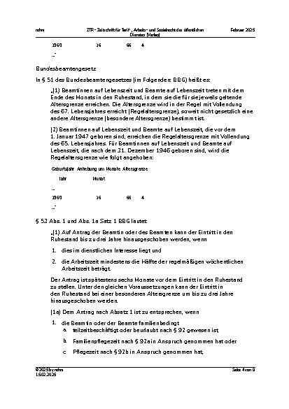 Vorschauseite 4: IV. Beamtenrecht Ausschluss des Hinausschiebens des Ruhestandseintritts für Bundesrichter