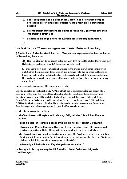 Vorschauseite 5: IV. Beamtenrecht Ausschluss des Hinausschiebens des Ruhestandseintritts für Bundesrichter