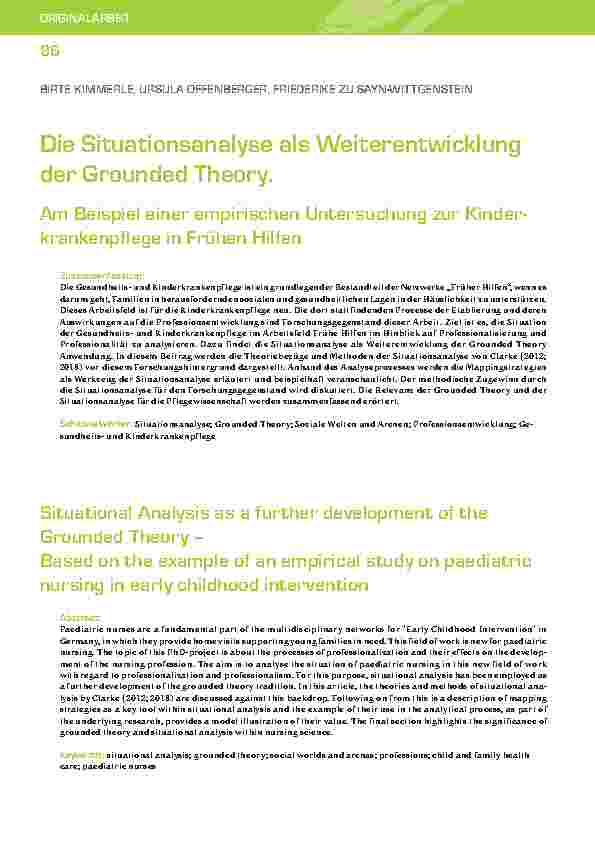 Vorschauseite 1: Die Situationsanalyse als Weiterentwicklung der Grounded Theory. Am Beispiel einer empirischen Untersuchung zur Kinderkrankenpflege in Frühen Hilfen.