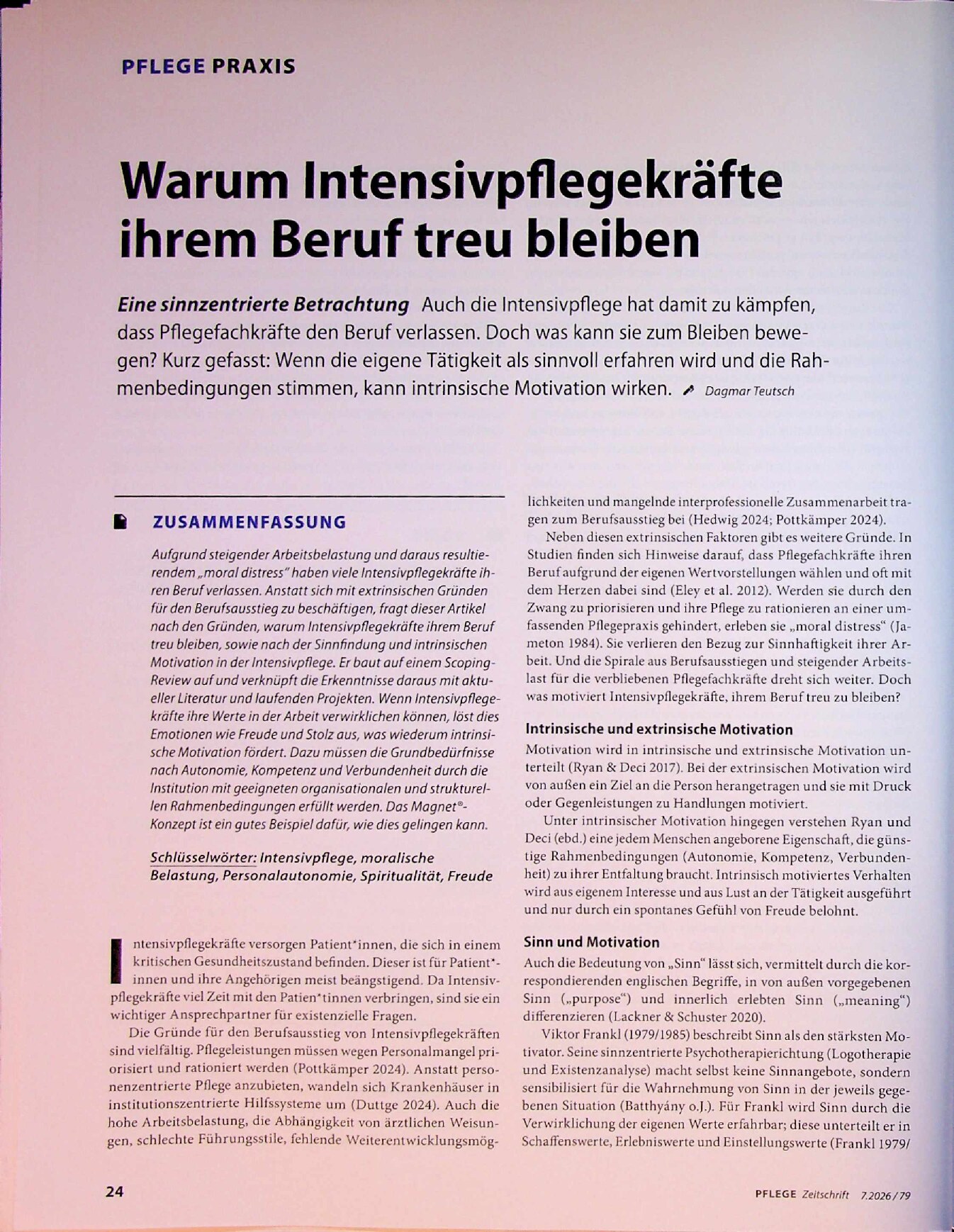 Vorschauseite 1: Warum Intensivpflegekräfte ihrem Beruf treu bleiben