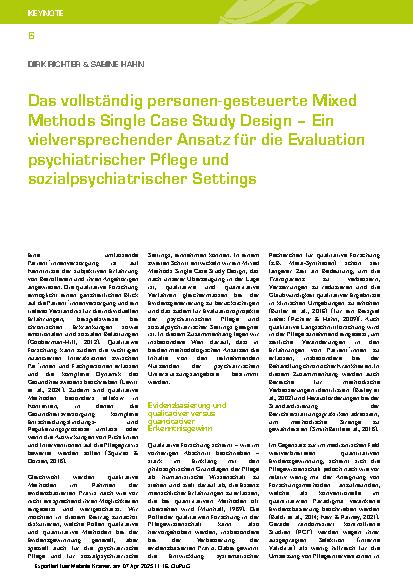 Vorschauseite 1: Das vollständig personen-gesteuerte Mixed Methods Single Case Study Design – Ein vielversprechender Ansatz für die Evaluation psychiatrischer Pflege und sozialpsychiatrischer Sett…