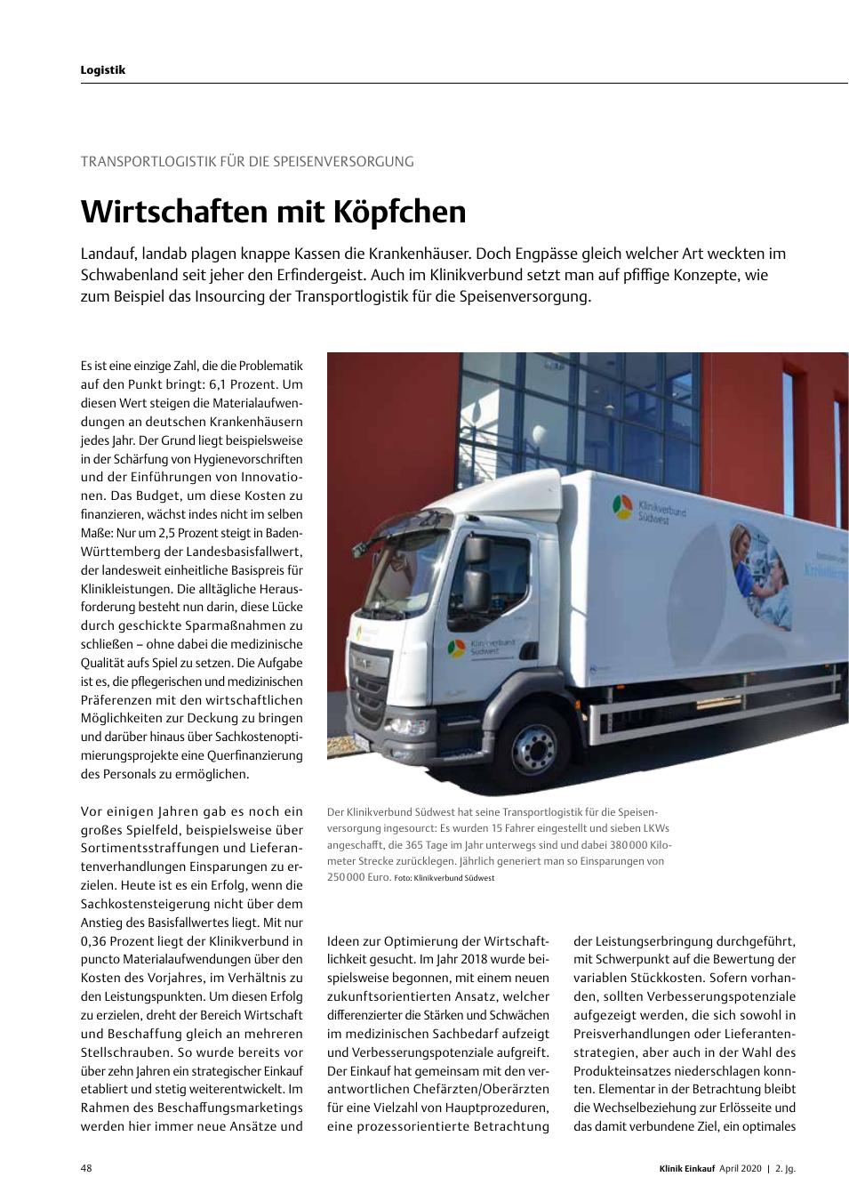 Vorschauseite 1: Transportlogistik für die Speisenversorgung: Wirtschaften mit Köpfchen
