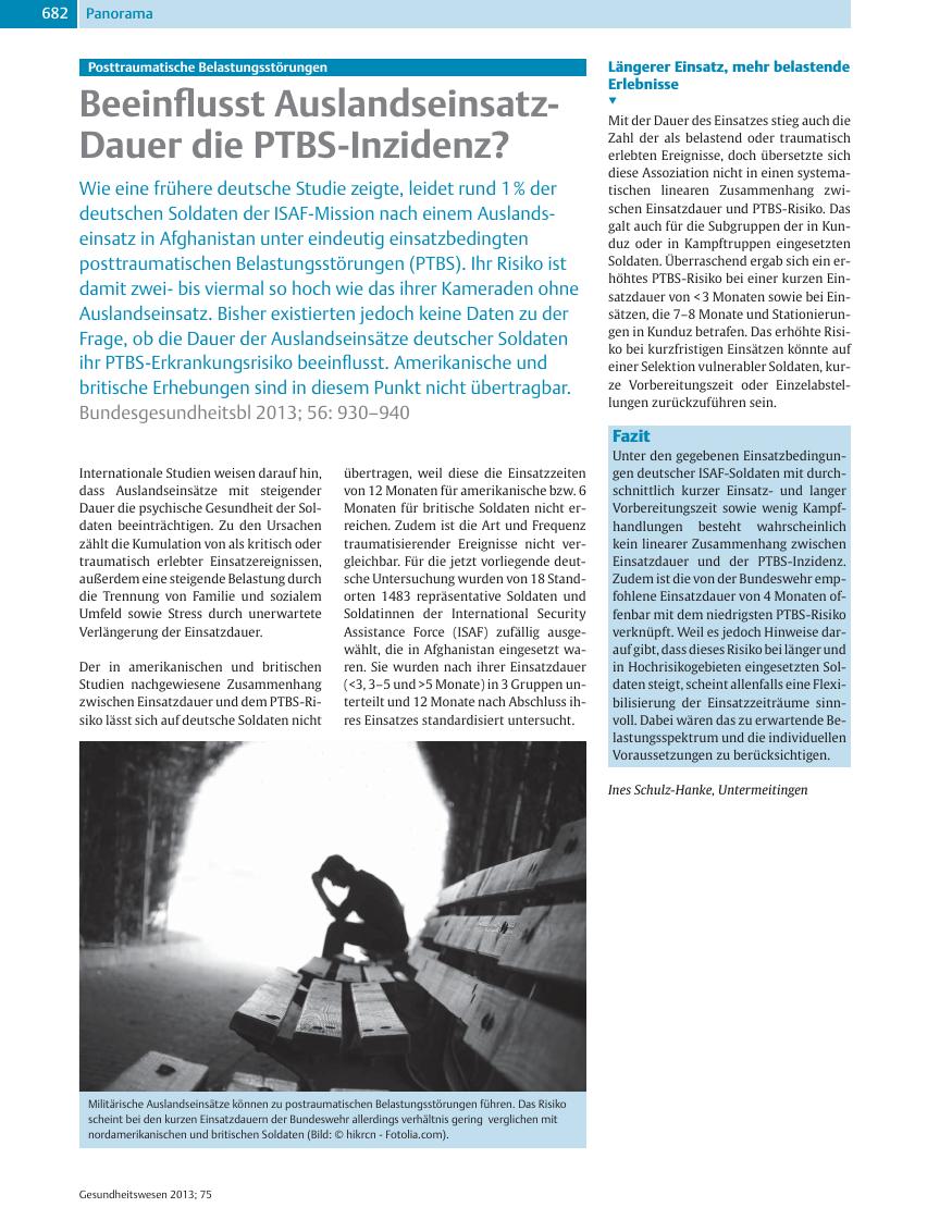 Vorschauseite 1: Beeinflusst Auslandseinsatz-Dauer die PTBS-Inzidenz?