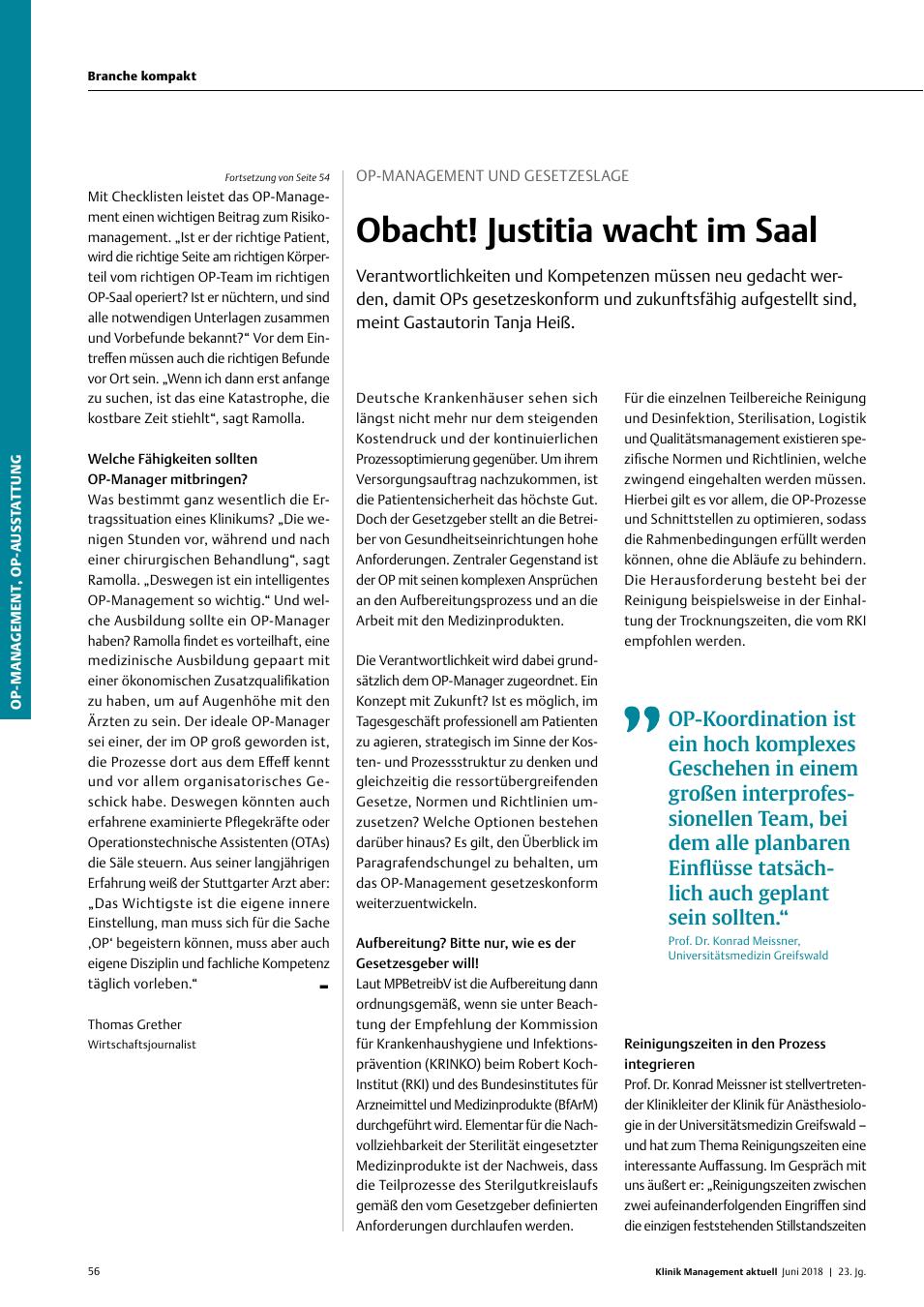 Vorschauseite 1: OP-Management und Gesetzeslage: Obacht! Justitia wacht im Saal