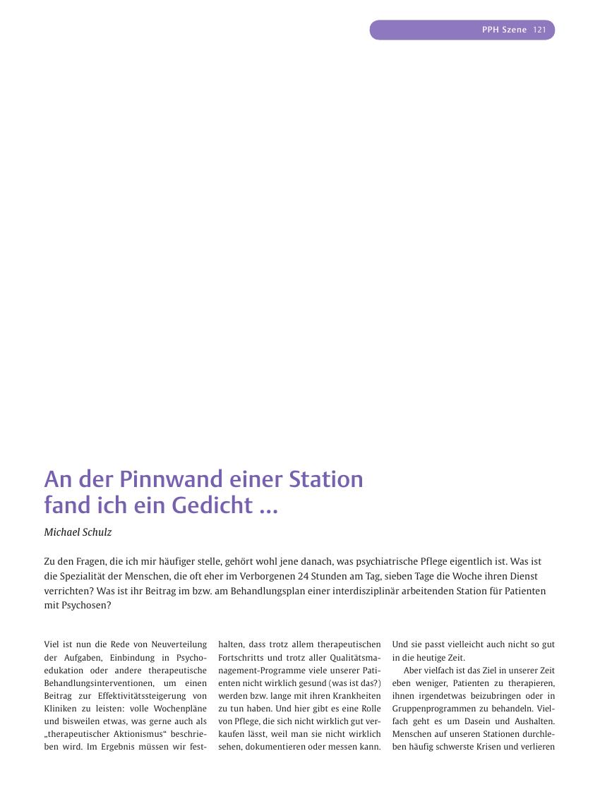 Vorschauseite 1: An der Pinnwand einer Station fand ich ein Gedicht …