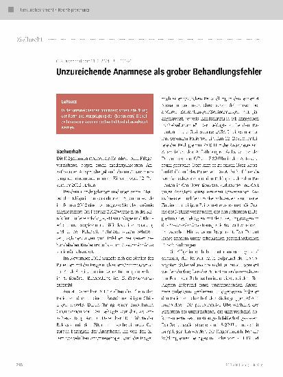 Vorschauseite 1: Unzureichende Anamnese als grober Behandlungsfehler
