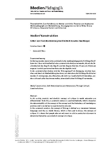 Vorschauseite 1: Medienkonstruktion Selbstund Fremdbestimmung durch kritisch-kreative Handlungen