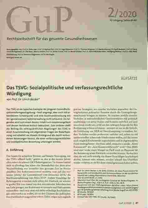 Vorschauseite 1: Das TSVG: Sozialpolitische und verfassungsrechtliche Würdigung