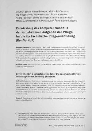Vorschauseite 1: Entwicklung des Kompetenzmodells der vorbehaltenen Aufgaben der Pflege für die hochschulische Pflegeausbildung (KomVorHoP)