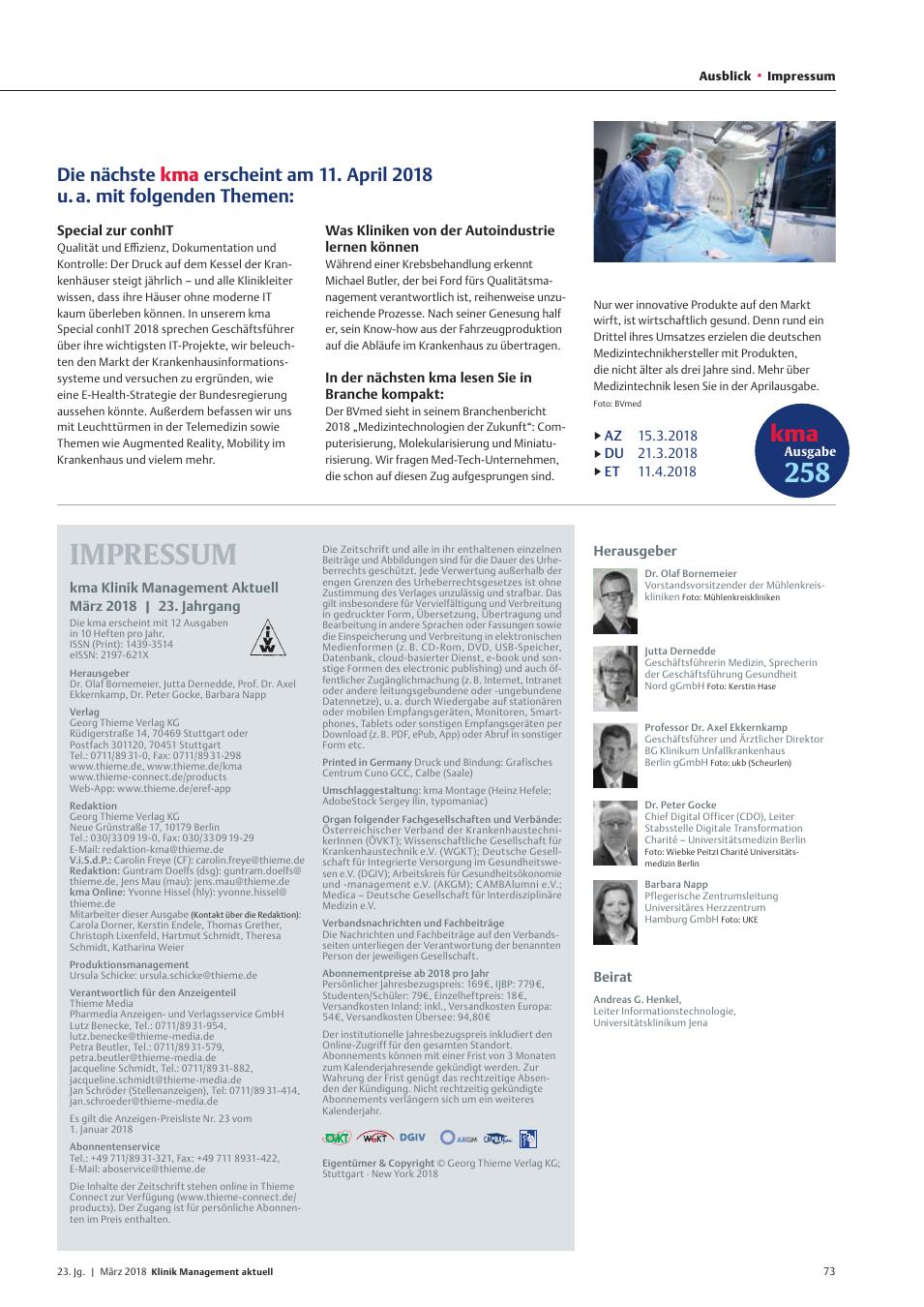 Vorschauseite 1: Die nächste kma Ausgabe erscheint am 11. April 2018 u.a. mit folgenden Themen
