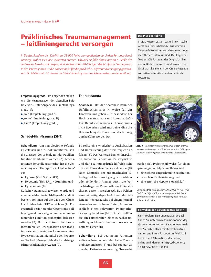 Vorschauseite 1: Präklinisches Traumamanagement ? leitliniengerecht versorgen