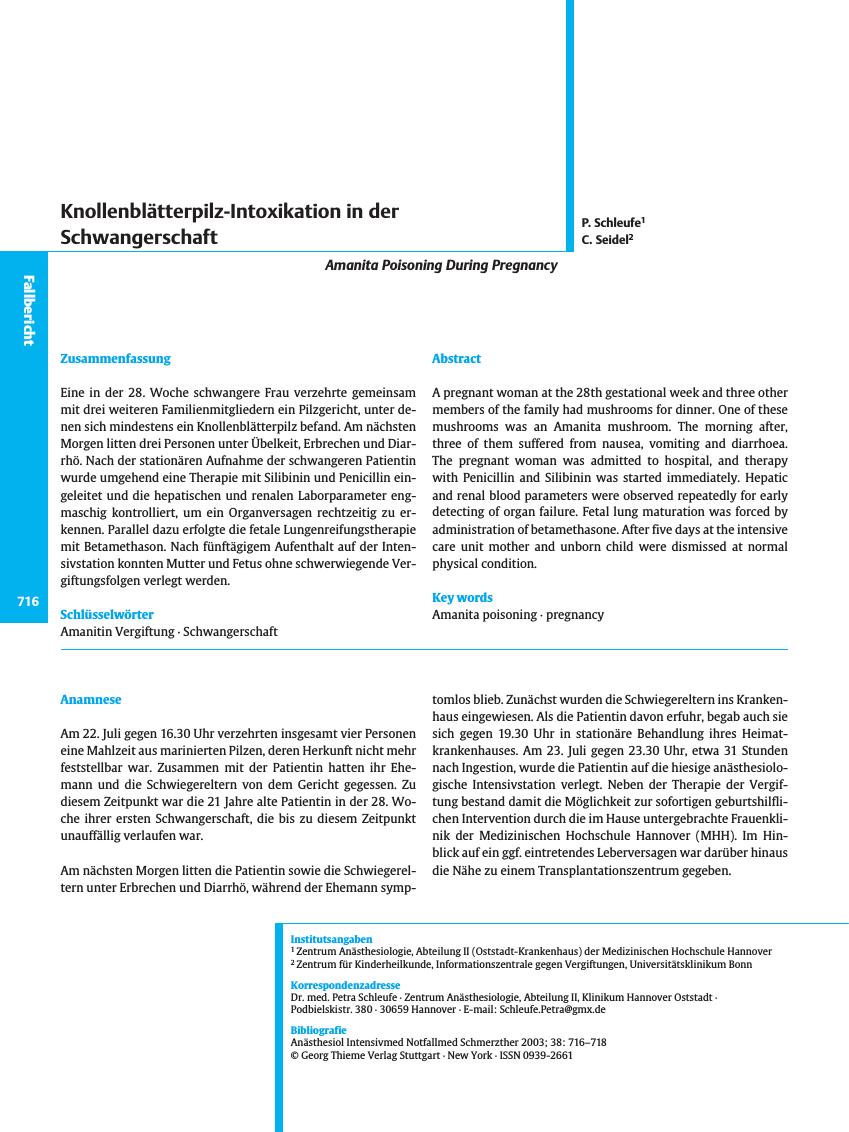 Vorschauseite 1: Knollenblätterpilz-Intoxikation in der Schwangerschaft